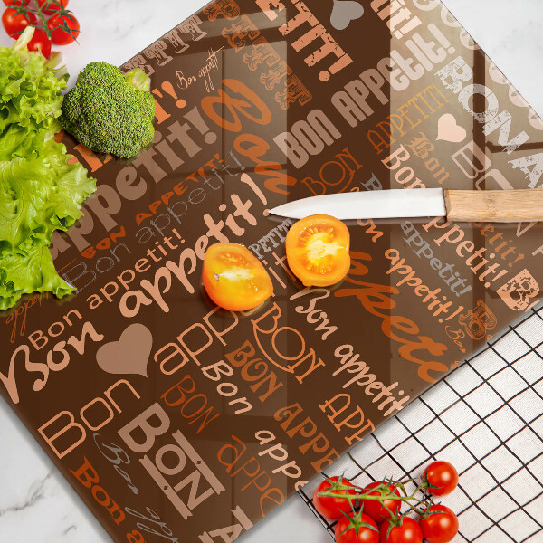 Chopping board glass Text Bon Appetit