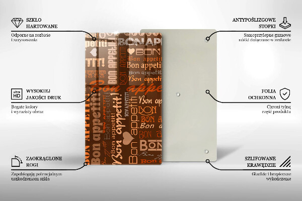 Chopping board glass Text Bon Appetit