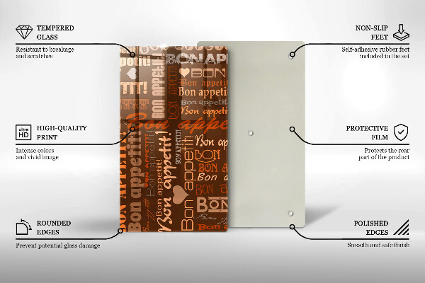 Chopping board glass Text Bon Appetit