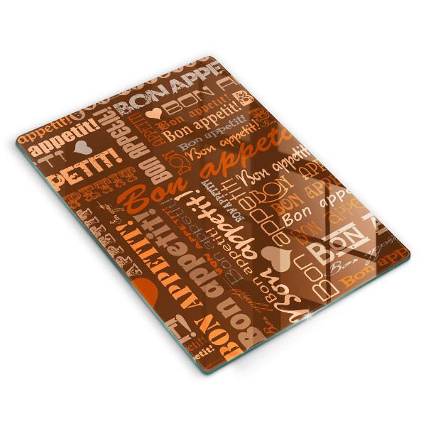 Chopping board glass Text Bon Appetit