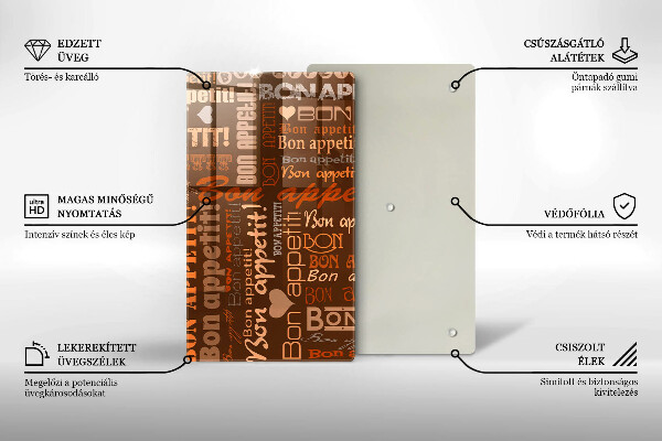Chopping board glass Text Bon Appetit