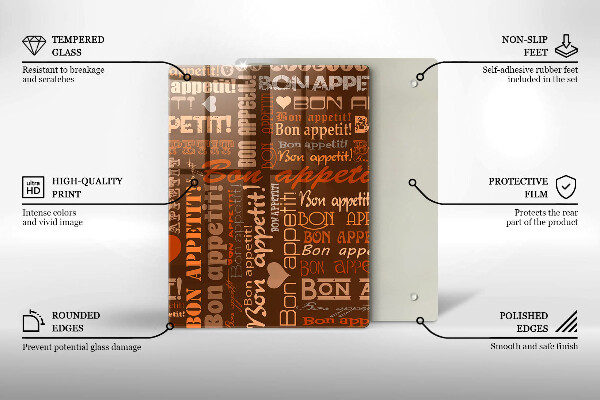 Chopping board glass Text Bon Appetit