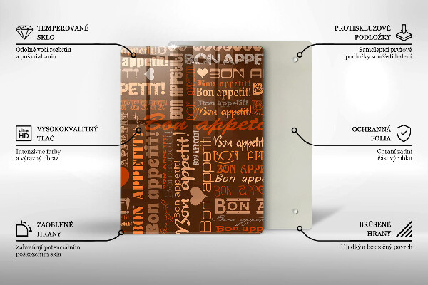 Chopping board glass Text Bon Appetit