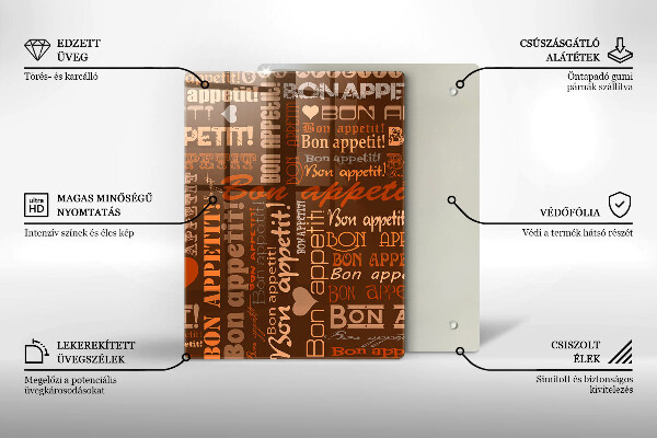 Chopping board glass Text Bon Appetit