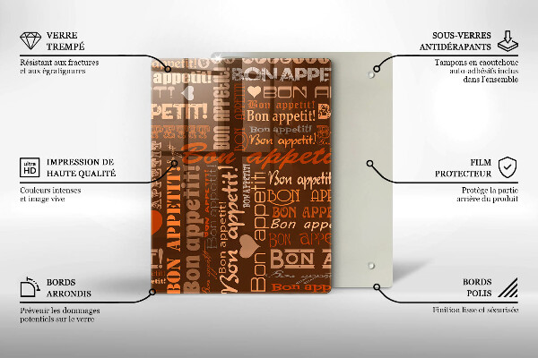Chopping board glass Text Bon Appetit