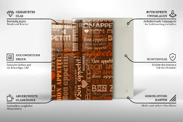 Chopping board glass Text Bon Appetit