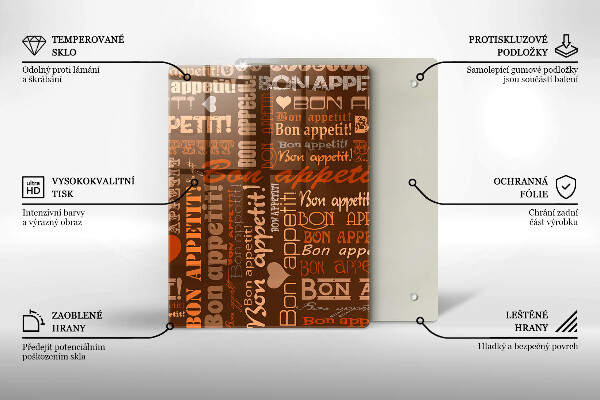 Chopping board glass Text Bon Appetit