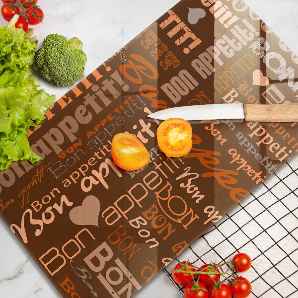 Chopping board glass Text Bon Appetit