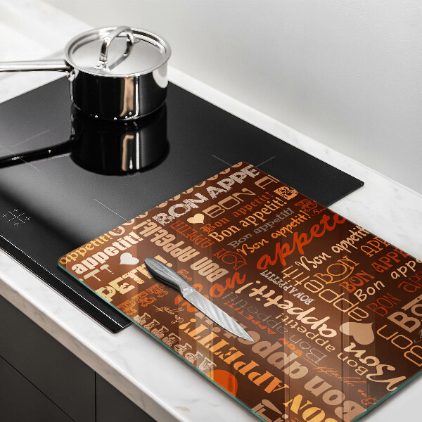 Chopping board glass Text Bon Appetit