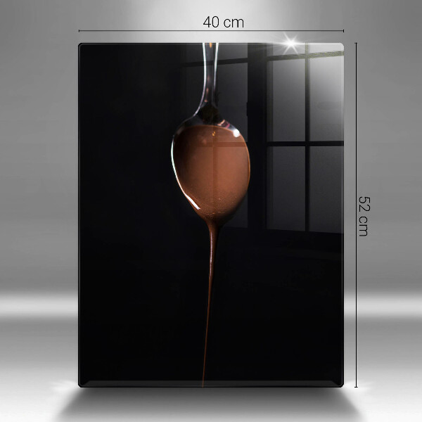 Chopping board glass Spoon of chocolate