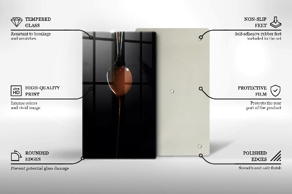 Chopping board glass Spoon of chocolate