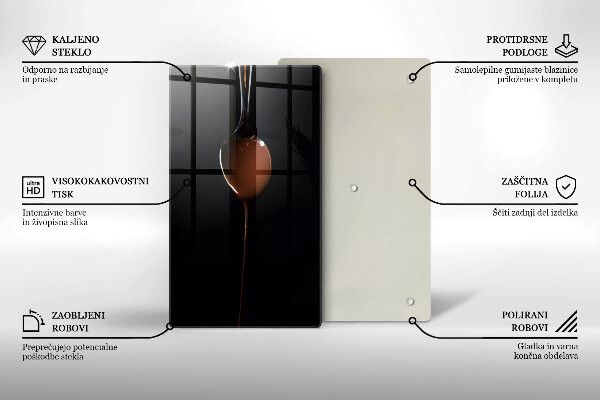 Chopping board glass Spoon of chocolate