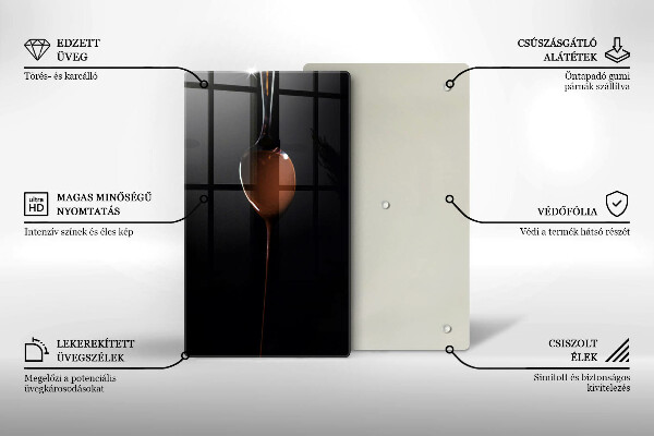 Chopping board glass Spoon of chocolate