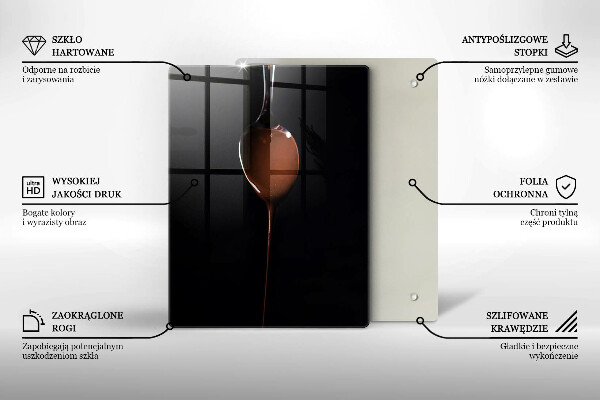 Chopping board glass Spoon of chocolate