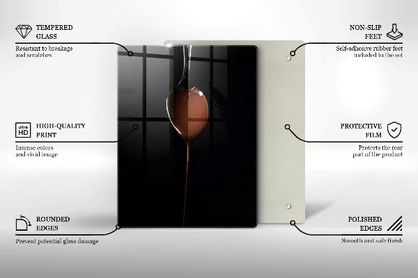 Chopping board glass Spoon of chocolate