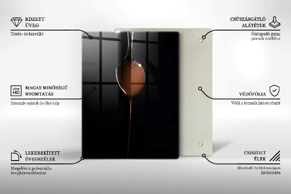 Chopping board glass Spoon of chocolate