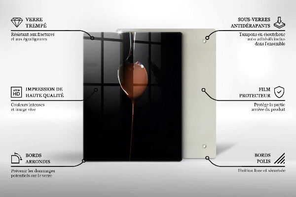 Chopping board glass Spoon of chocolate