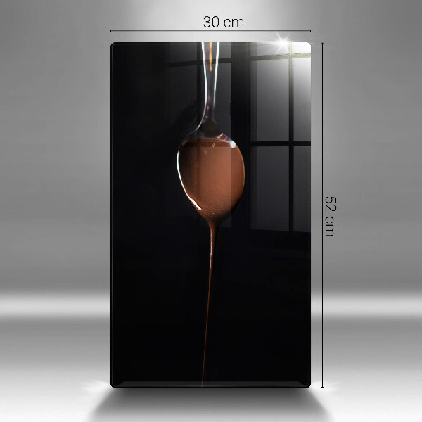 Chopping board glass Spoon of chocolate