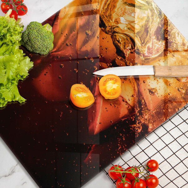 Chopping board glass Cola drink with ice