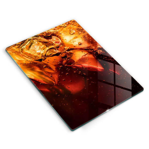 Chopping board glass Cola drink with ice