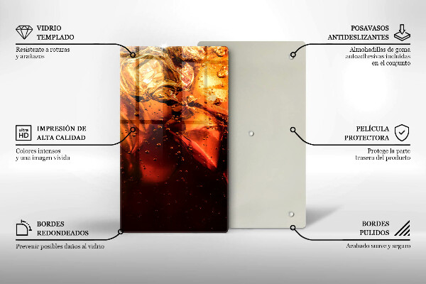 Chopping board glass Cola drink with ice