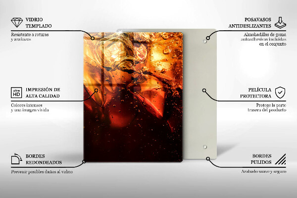 Chopping board glass Cola drink with ice