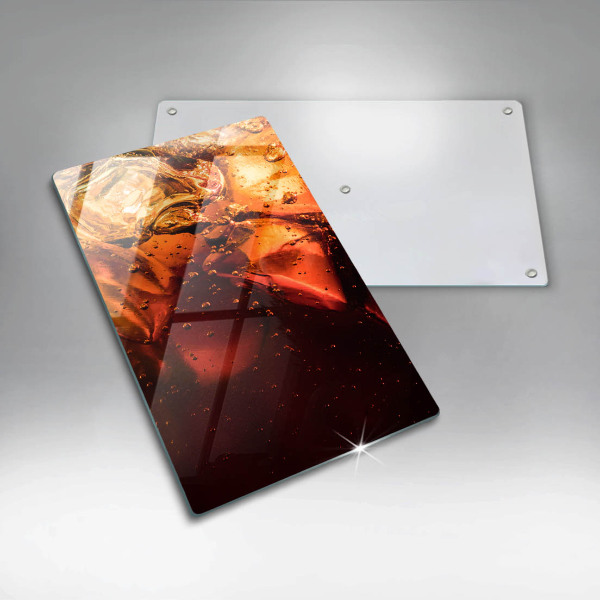 Chopping board glass Cola drink with ice