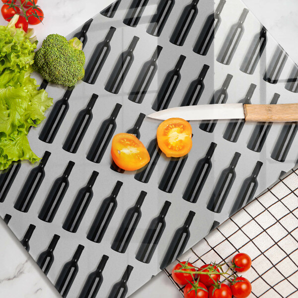 Chopping board glass Black bottles of wine
