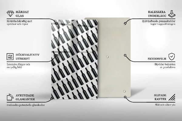 Chopping board glass Black bottles of wine