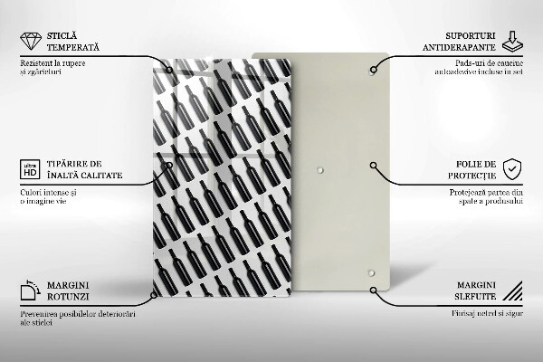 Chopping board glass Black bottles of wine