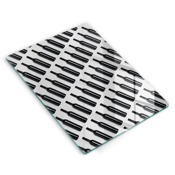 Chopping board glass Black bottles of wine