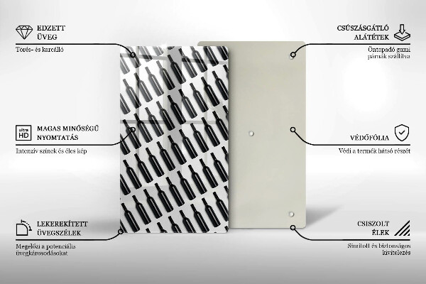 Chopping board glass Black bottles of wine