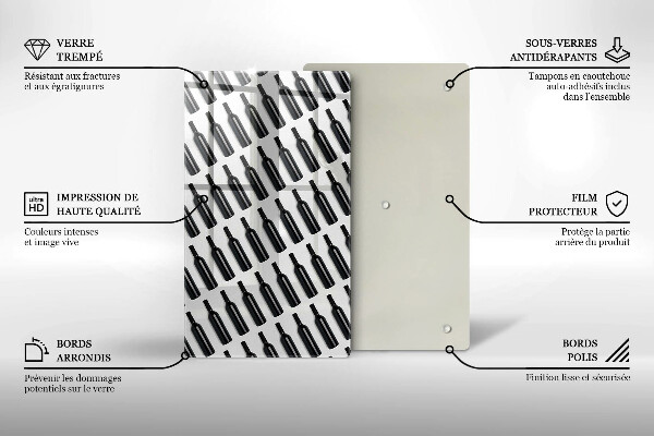 Chopping board glass Black bottles of wine