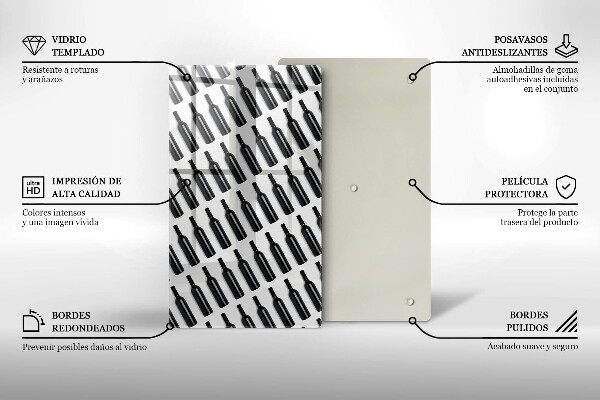 Chopping board glass Black bottles of wine