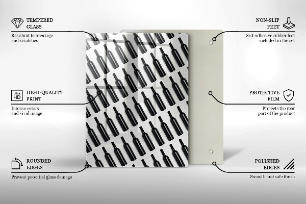 Chopping board glass Black bottles of wine