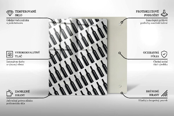 Chopping board glass Black bottles of wine