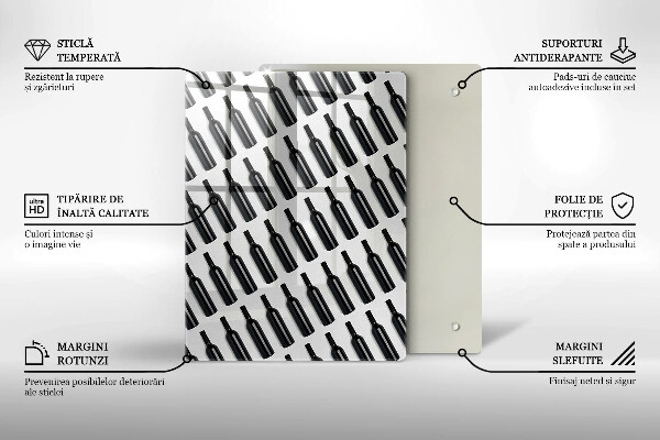 Chopping board glass Black bottles of wine