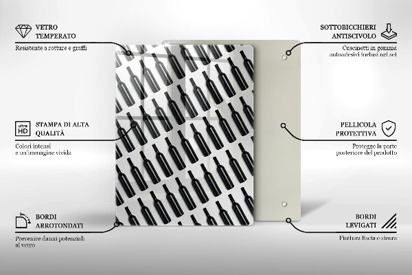 Chopping board glass Black bottles of wine