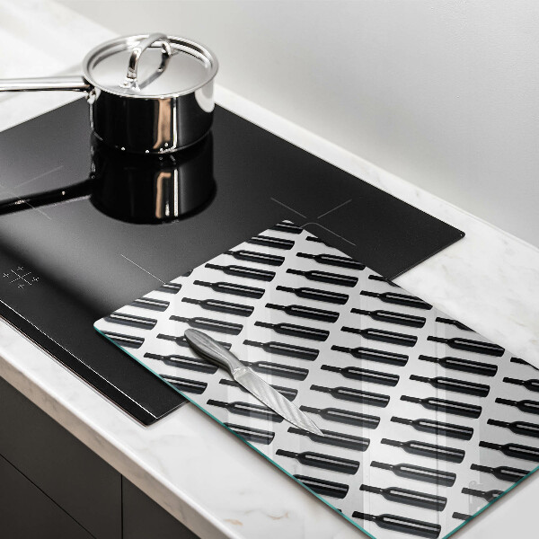 Chopping board glass Black bottles of wine