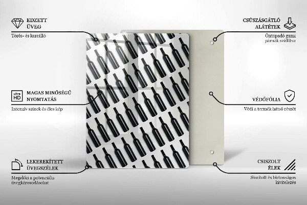 Chopping board glass Black bottles of wine