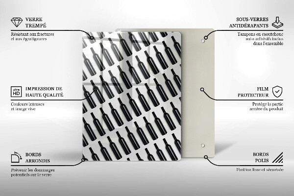 Chopping board glass Black bottles of wine