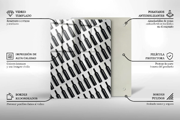 Chopping board glass Black bottles of wine