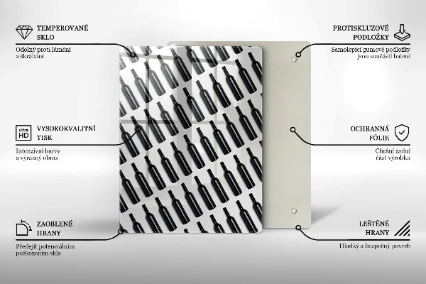 Chopping board glass Black bottles of wine