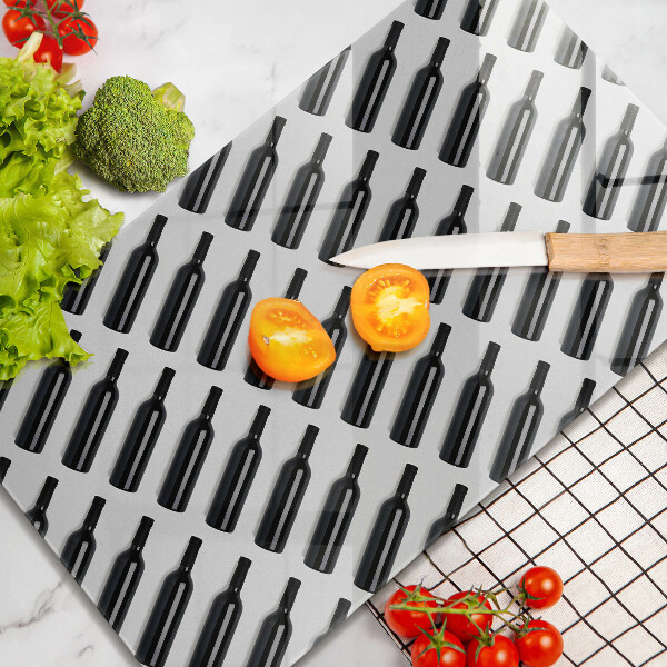 Chopping board glass Black bottles of wine