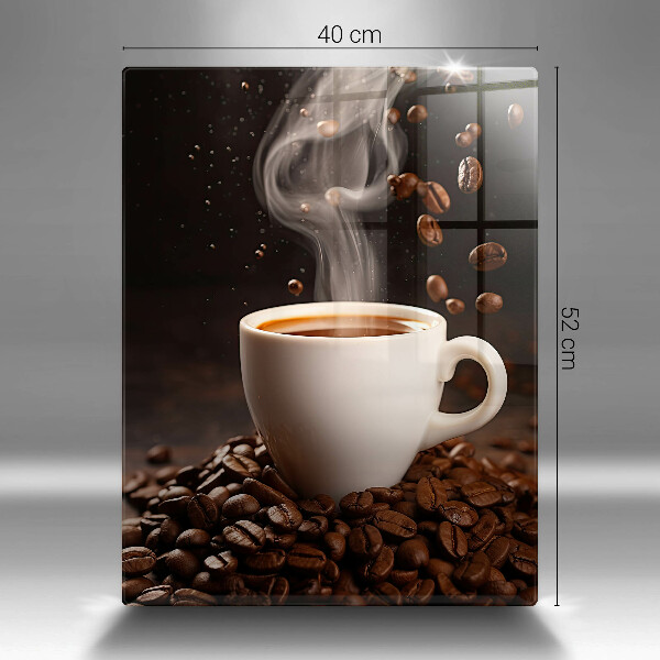 Chopping board glass Hot cup of coffee