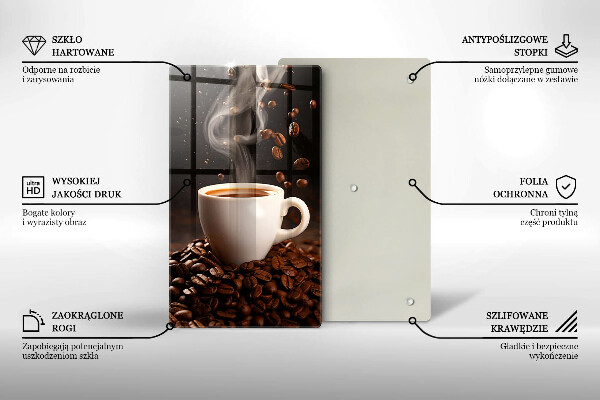 Chopping board glass Hot cup of coffee