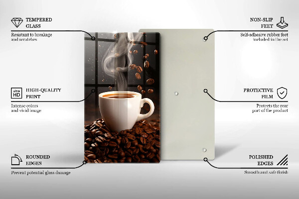 Chopping board glass Hot cup of coffee