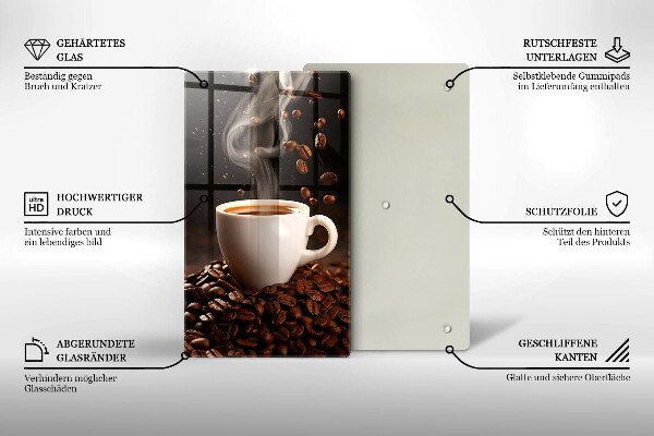 Chopping board glass Hot cup of coffee