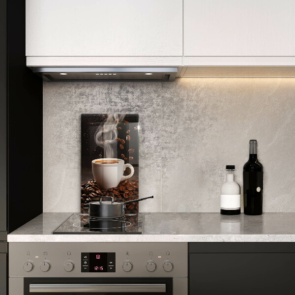 Chopping board glass Hot cup of coffee