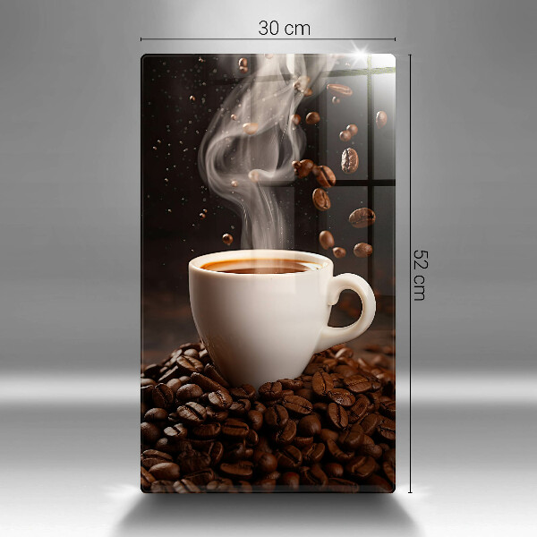 Chopping board glass Hot cup of coffee